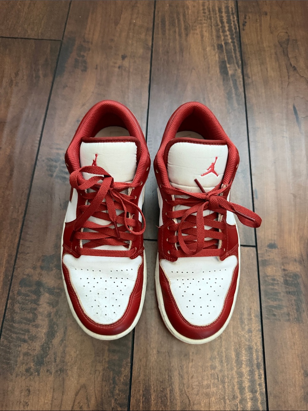 Men’s- Jordan Low-Top Sneakers in Red and White